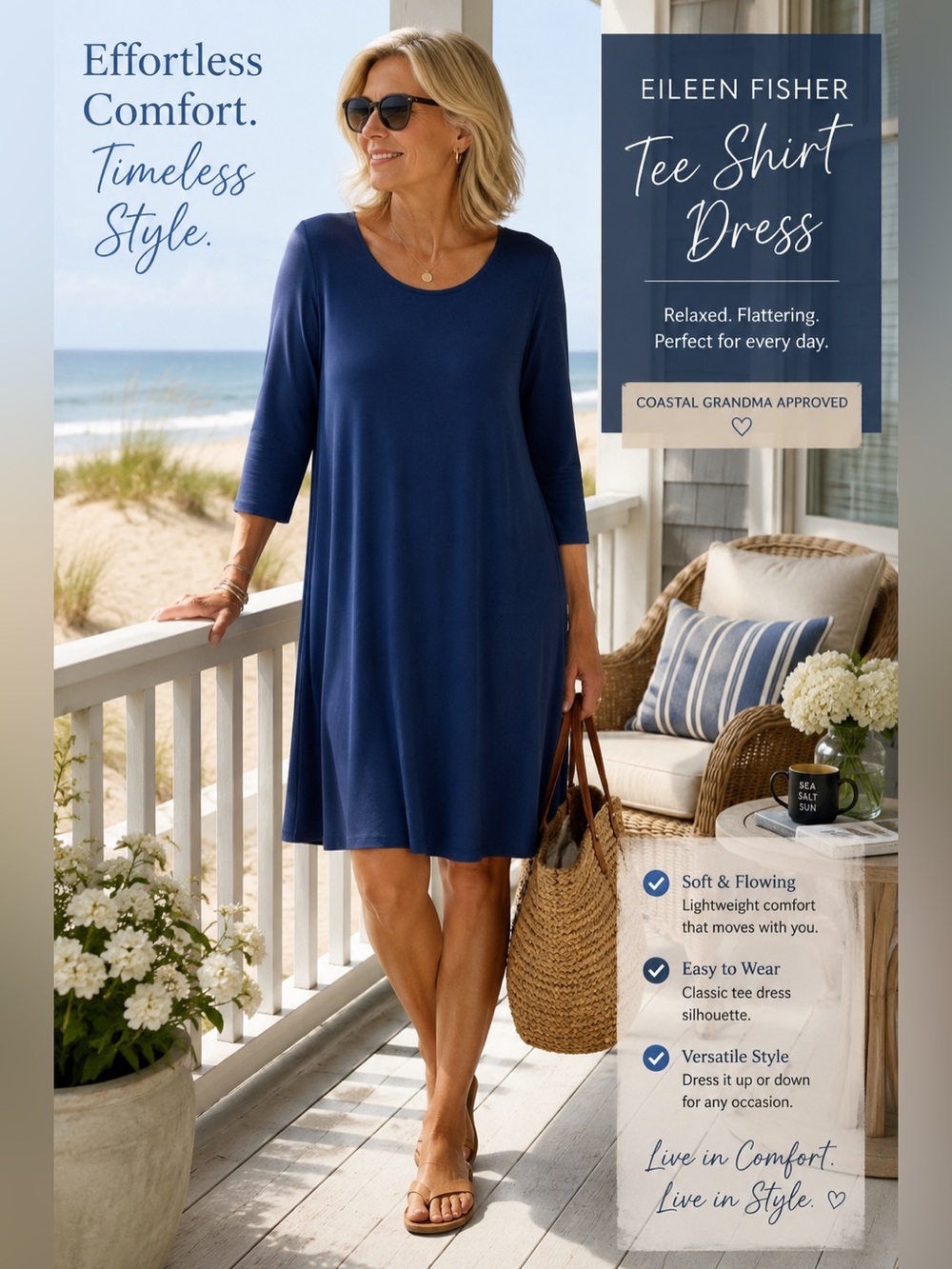 Eileen Fisher blue tee shirt dress size Medium